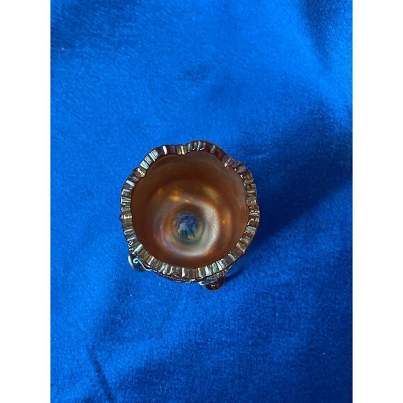 Vintage Carnival Glass Marigold Fan and Feather Footed Toothpick Holder - Picture 4 of 6